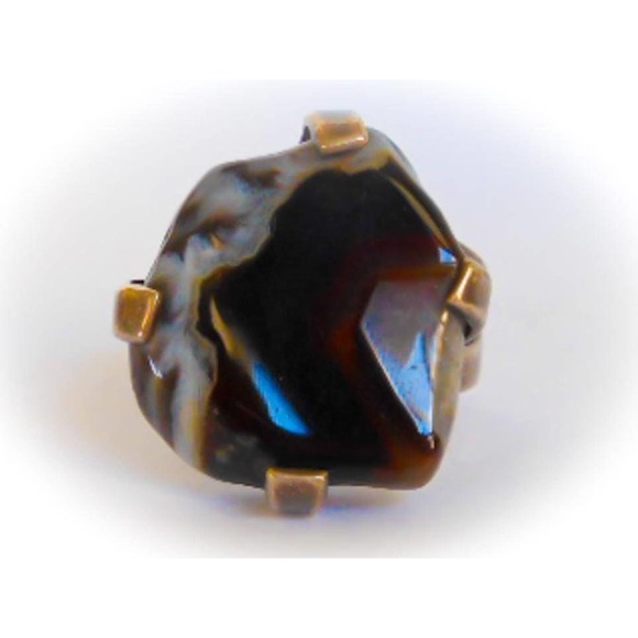 Vintage Mens Sterling Silver Agate Ring , Free form Modernist , Geode Rock - Picture 1 of 10